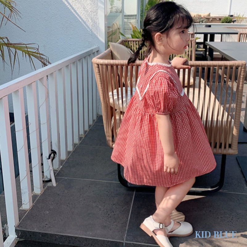 Đầm Công Chúa Tay Ngắn Họa Tiết Kẻ Sọc Phong Cách Hàn Quốc Cổ Điển Thời Trang Mùa Hè Mới Cho Bé Gái