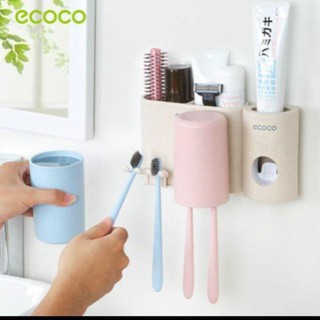 combo bộ ECOCO nhả kem đánh răng và cốc đựng bàn chải đánh răng cao cấp