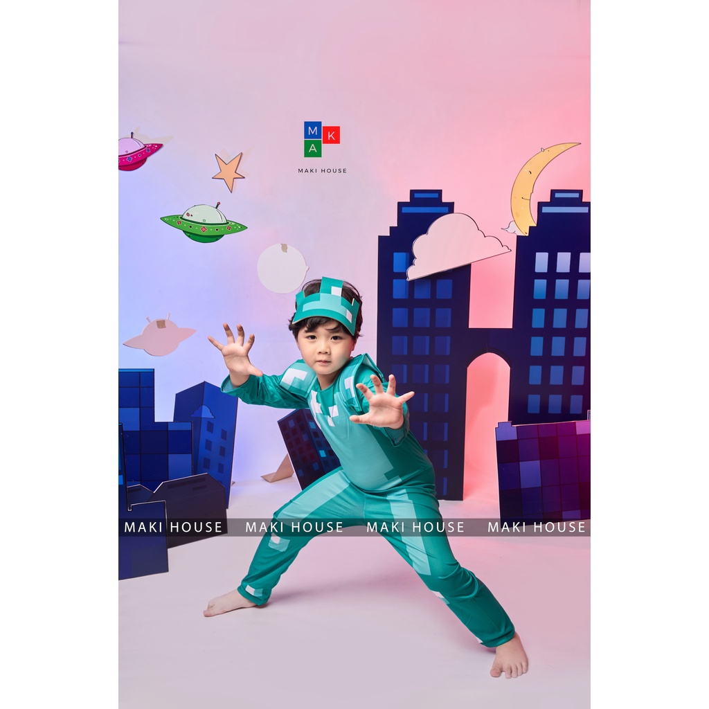 Quần áo trẻ em hoá trang halloween hoạt hình độc lạ Maki nhân vật trò chơi Minecraf