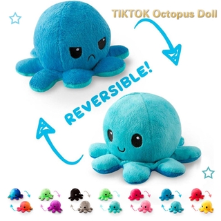 The stuffed octopus toy changes two-faced expressions