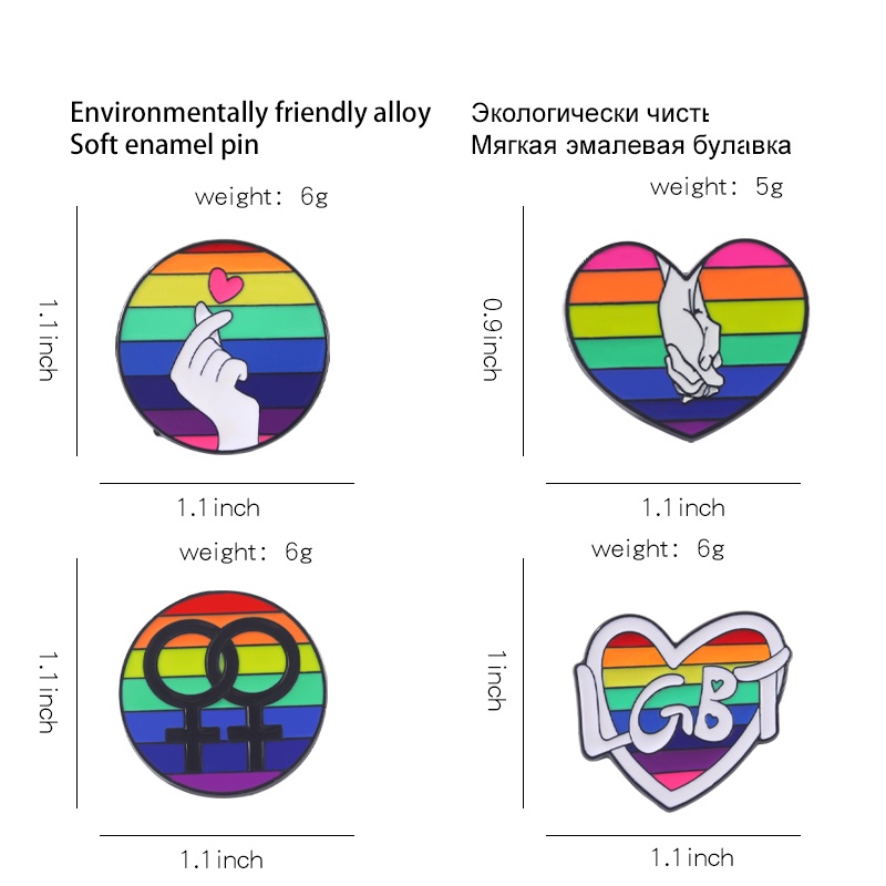 Ghim cài áo QIHE JEWELRY hình trái tim bàn tay biểu tượng LGBT thời trang