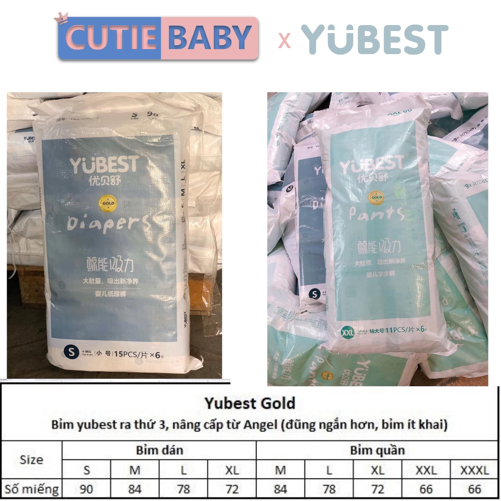 Bỉm Tã Yubest Gold Cao Cấp Đủ Size Quần/Dán S132, S90, M108, M84, L96, L78 Cho Bé, Trẻ Từ Sơ Sinh - CutieBaby
