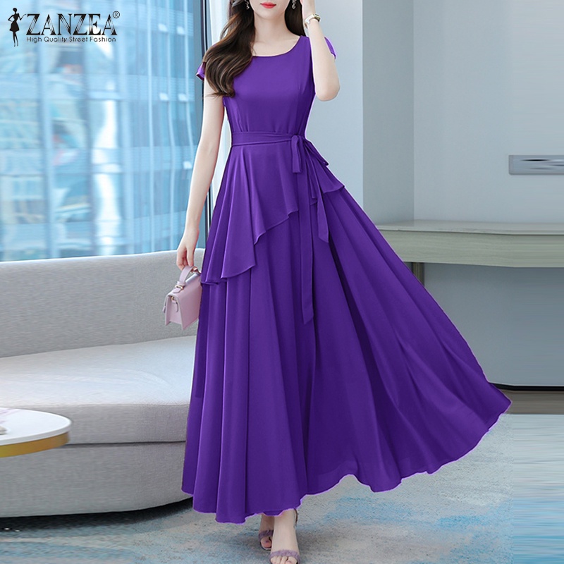 Đầm dài Zanzea tay ngắn cổ tròn thời trang dành cho nữ