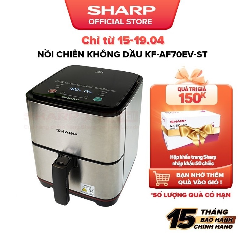 [Mã ELBAU10 giảm 10% đơn 500K][New Model] Nồi Chiên Không Dầu Sharp KF-AF70EV-ST Chống Dính 7L [1700W]