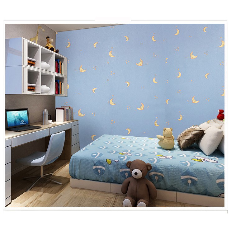 1 mét Giấy dán tường trăng xanh khổ rộng 45cm có keo sẵn