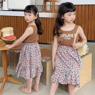 Sg063- set bé gái áo ba lỗ váy hoa sz 110-160, bộ áo váy cho bé mùa hè