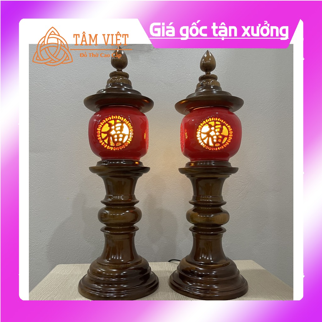 (ĐÈN THỜ CAO CẤP GỖ GỤ SỨ 100%)Hoa Văn Chụp Sứ Đỏ