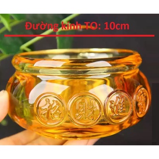 Hủ Vàng Bát Tụ Bảo Bằng Lưu Ly chiêu tài lộc, Bát Thần Tài Pha Lê Dầy Dặn (Hũ Cỡ TO 10cm) + mang lại tài lộc cho gia chủ