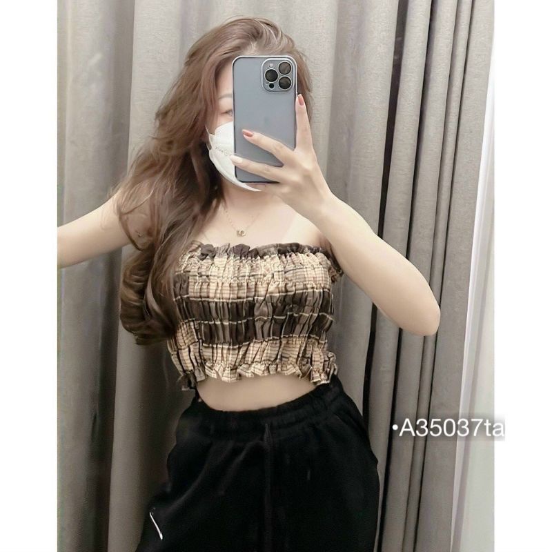 Áo croptop Nữ kiểu ống Áo quây caro BEBEDOLL nhún ôm ngực không đệm sexy gợi cảm