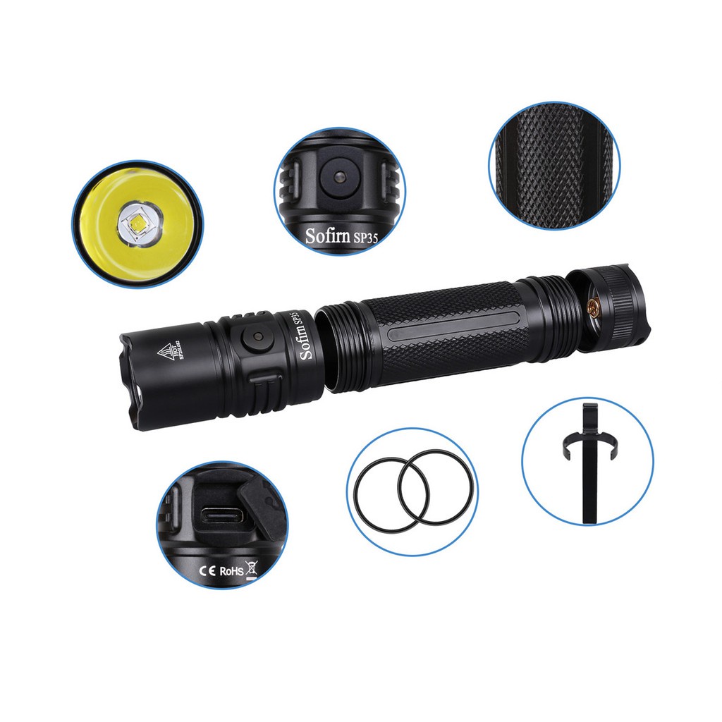 Đèn pin siêu sáng SOFIRN SP35 độ sáng 2000lm LED Luminus SST40 pin 21700 sạc Type-C