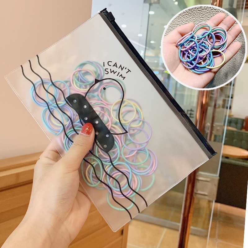 Bộ 100 Dây Buộc Tóc Cao Su Mỏng Thời Trang Hàn Quốc Đơn Giản