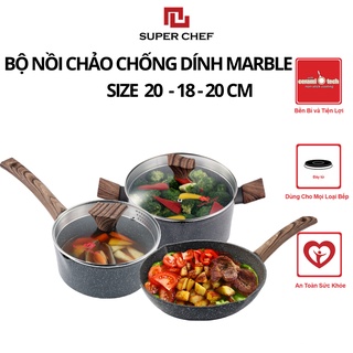Bộ nồi chảo chống dính vân đá Super Chef Tiện Lợi, Bền Bỉ NCQM20-18