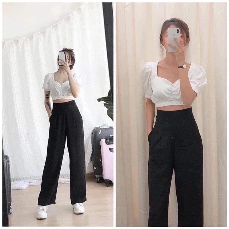 Quần dài ống rộng Quần culottes ống suông chất tuyết mưa cao cấp Quần xuông cài cúc