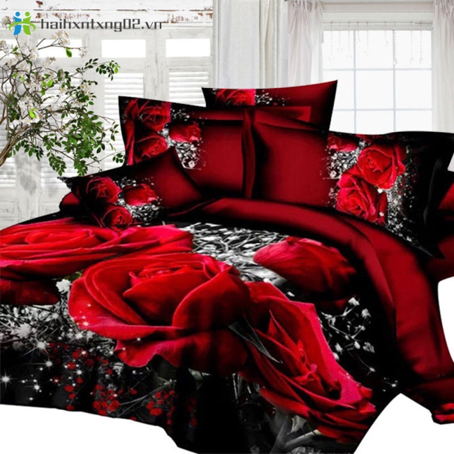 Set 4 tấm ra trải giường hình hoa hồng dành cho đêm tân hôn