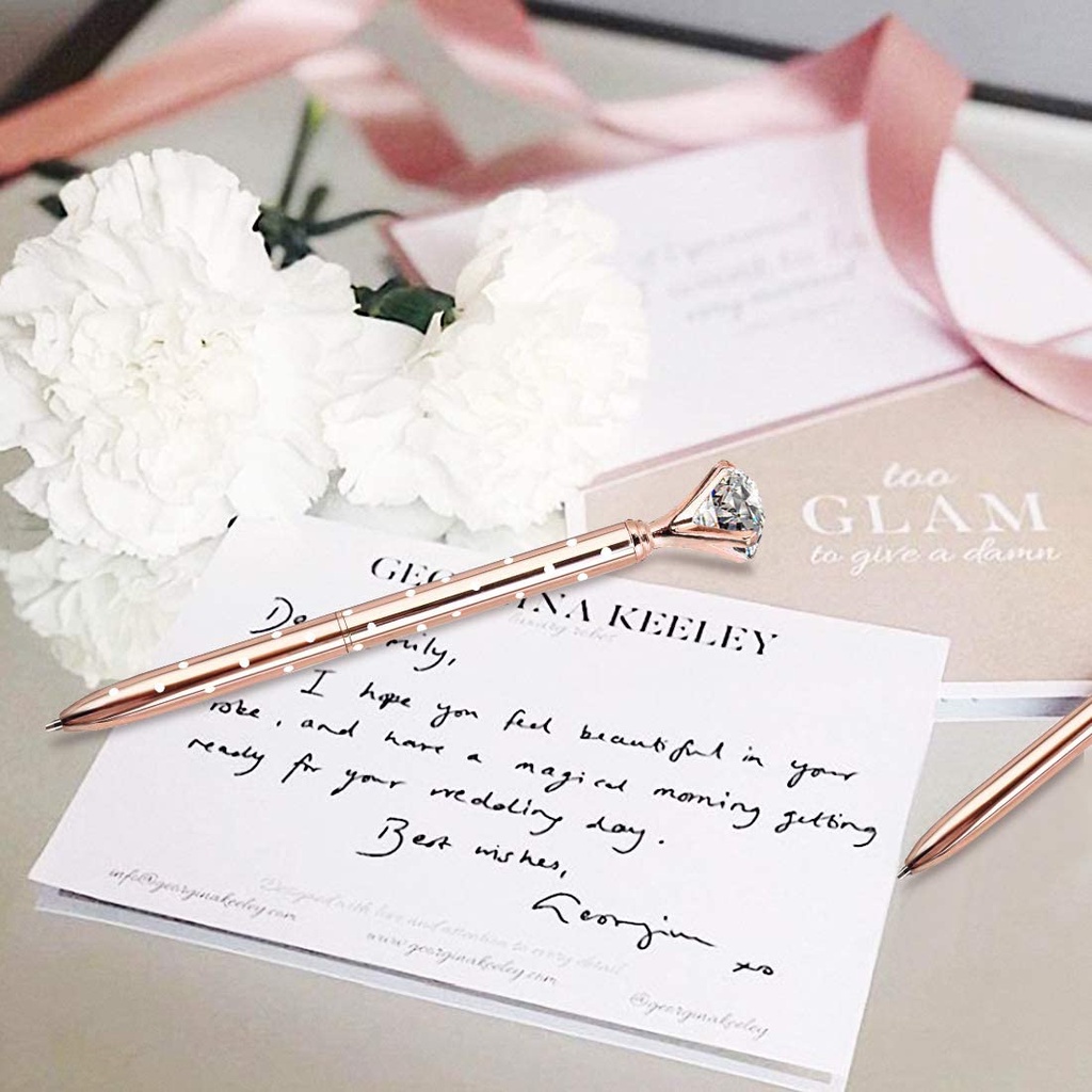 Set 3 Bút Bi Vỏ Kim Loại Đính Đá Lấp Lánh Kèm 3 Ruột Thay Thế