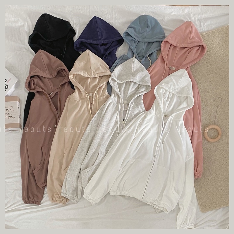 Áo khoác nỉ form rộng Áo khoác nữ kéo khóa trơn nhiều màu basic Thời trang nữ Reouts | BigBuy360 - bigbuy360.vn