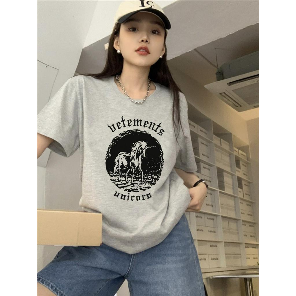 Áo Thun Tay Ngắn Dáng Rộng In Hình Kỳ Lân Phong Cách Hàn Quốc Thời Trang Mùa Hè 52921