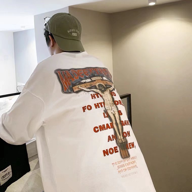 Áo Thun Tay Ngắn Cổ Tròn Form Rộng In Họa Tiết Phong Cách retro Âu Mỹ