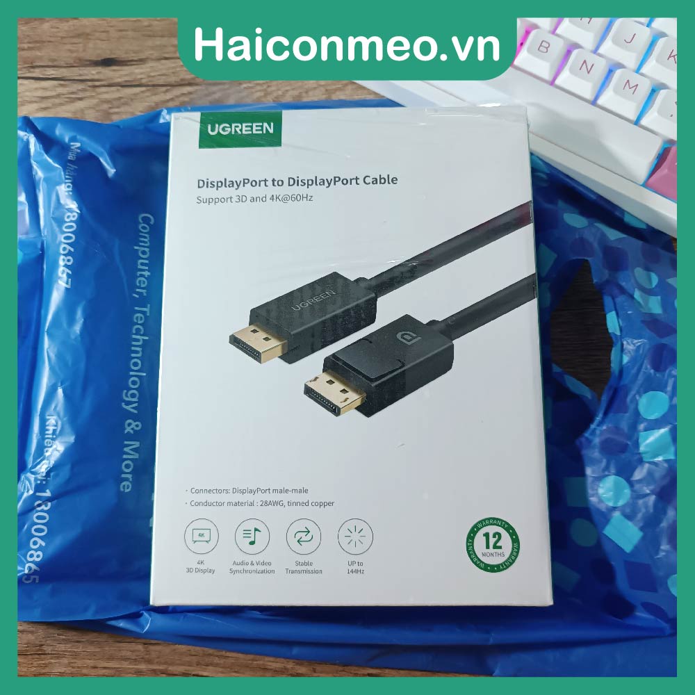 Cáp Displayport 2 Đầu Cao Cấp 1.5m, UGREEN Chính Hãng, Hỗ trợ 3D và 4K60Hz