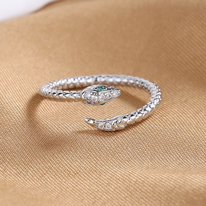 Nhẫn Hở Mạ Bạc 925 Hình Rắn Đính Đá Zircon Lấp Lánh Phong Cách Cổ Điển Thời Trang