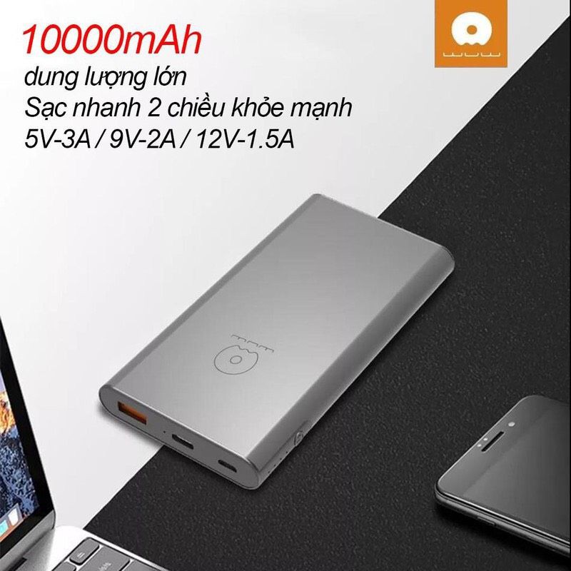 Pin sạc dự phòng WUW-Y51 dung lượng 10000mAh công nghệ sạc nhanh thông minh PD đa chức năng bảo vệ an toàn.