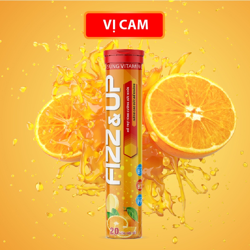 Viên Sủi Multivitamin Tăng Lực Tăng Sức Đề Kháng Green Heart Pharma Fizz &amp; Up Tuýp 20 viên 4g