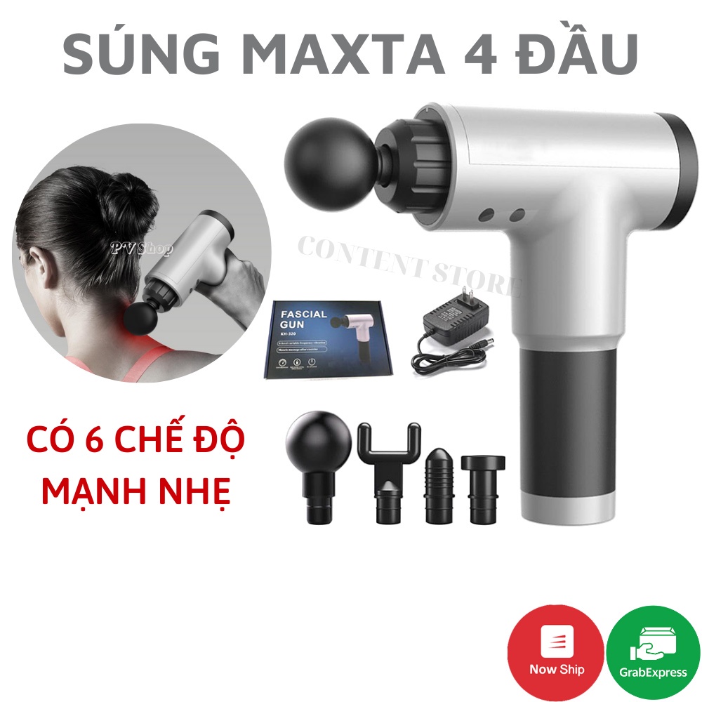 Máy đấm lưngFREESHIP Súng Massage 4 Đầu 6 Chế Độ Fascial Giảm Cơ Căng Cơ Trị Nhức Mỏi Vai Gáy