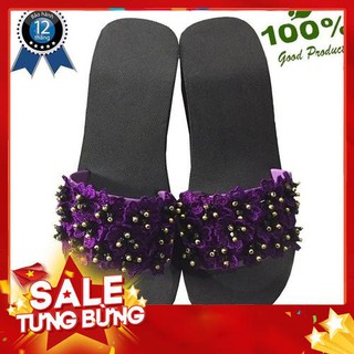 (HÀNG ĐẶT) Dép quai ngang LMT hoa tím cao 5cm - Dép nữ - Dép quai ngang nữ - Dép xốp đế cao - Dép kẹp