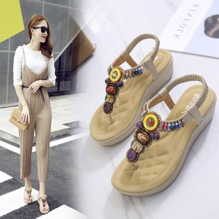 Sandal xỏ ngón Siketu, quai đính hạt thời trang, đế xuồng 5cm