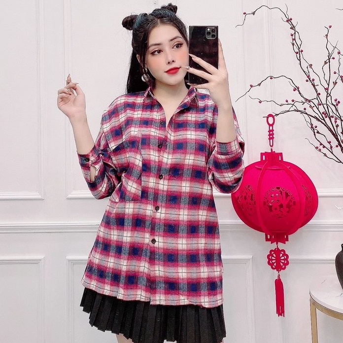 [HCM] Áo sơ mi nữ, sơ mi nữ from rộng tay dài sọc caro kiểu dáng năng động trẻ trung nhiều màu [SKUA-07]