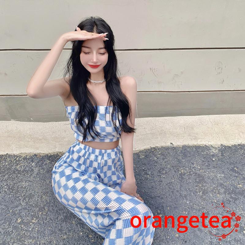 Set Đồ 2 Món Áo Ống Không Tay Họa Tiết Da Báo + Quần Dài Ống Rộng Lưng Cao Cho Nữ