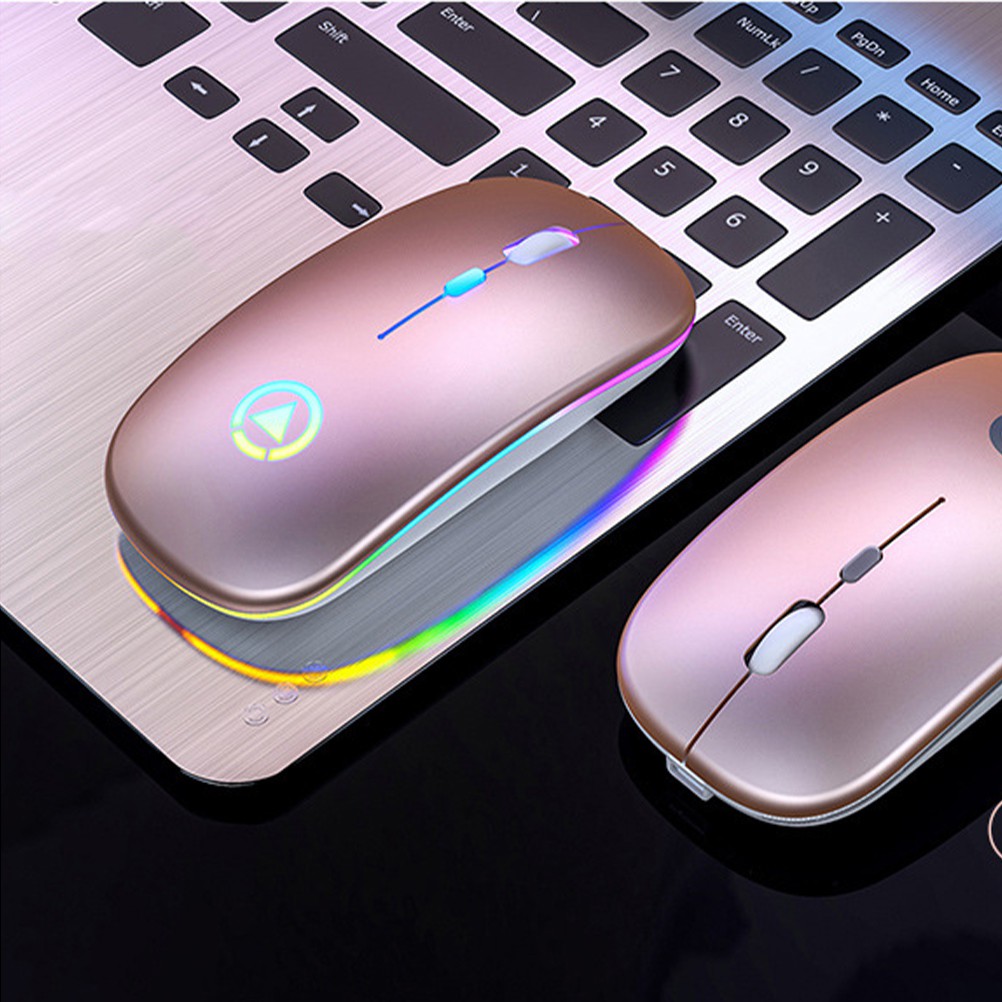 Rgb Colorful Luminous Wireless Mute Charging Mouse Electronic Coumputer Mouse for Professional Use Chuột Không Dây Chống Ồn Pin Sạc Được 