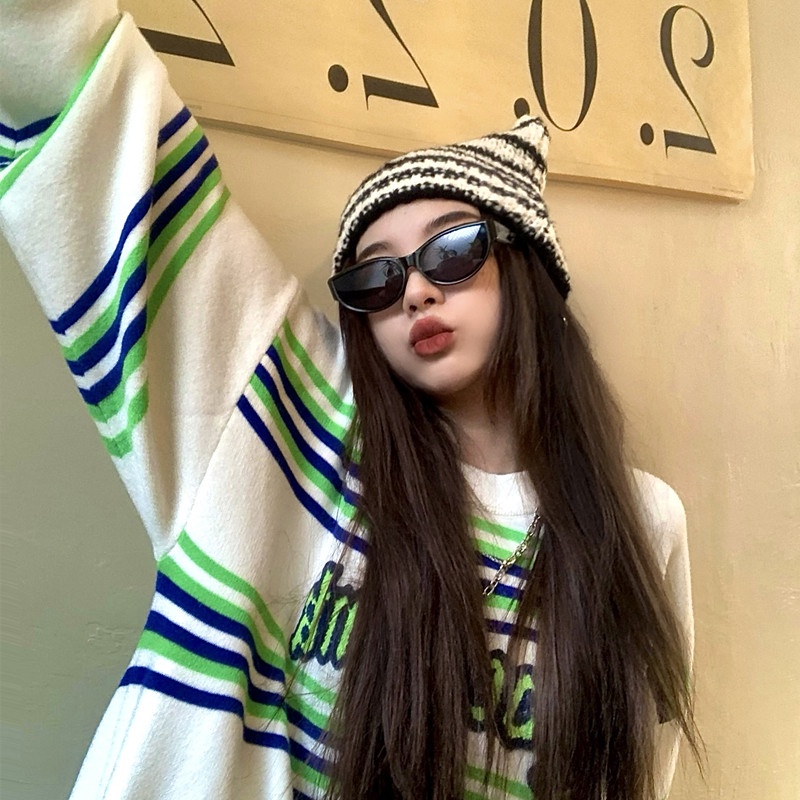 Nón Len Họa Tiết Kẻ Sọc Thời Trang Thu Đông Hàn Quốc Mới Cho Nữ