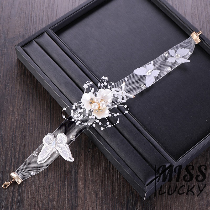 VN HANDMADE Vòng Cổ Ren Hoa Đính Ngọc Trai Sang Trọng Cho Nữ