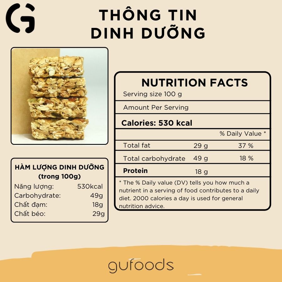 Thanh granola ngũ cốc yến mạch GUfoods - Giàu chất xơ &amp; protein, Lành mạnh, Bổ dưỡng (40g/100g/250g/440g)