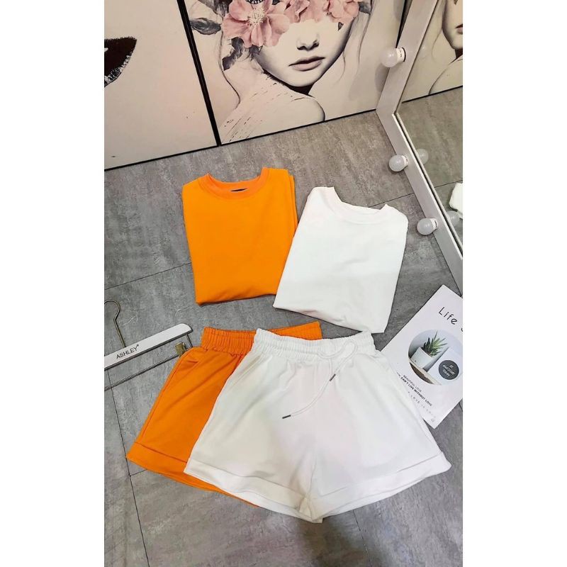 [Chất Đep] Set Đùi Trơn Thụng Cộc Tay Mát💖FREESHIP💖 Set Quần Short Áo Phom Rộng Tay Lỡ Xinh xắn | BigBuy360 - bigbuy360.vn