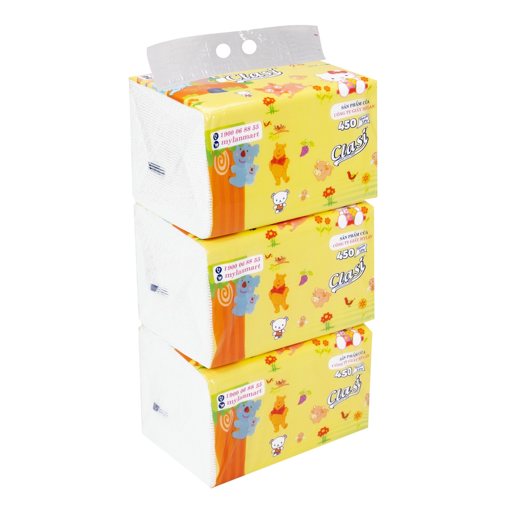 LỐC 3 gói, giấy rút cao cấp Mylan con khỉ 3 lớp, 450 tờ/gói