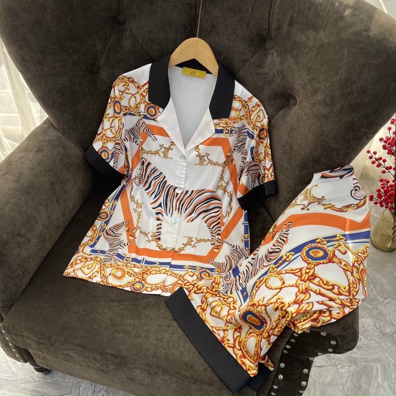 BỘ PIJAMA LỤA TAY NGẮN QUẢNG CHÂU CAO CẤP VẰN CAM