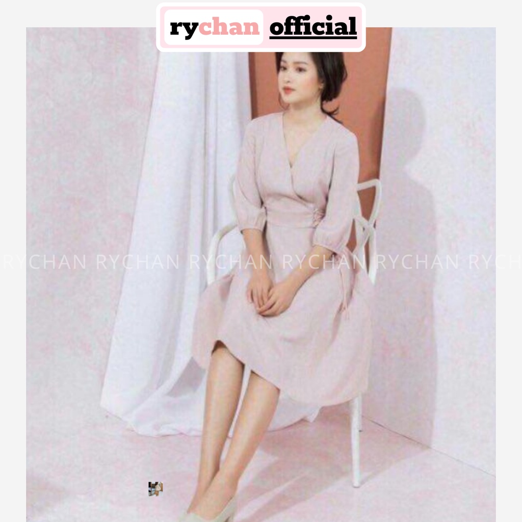 Đầm Váy Nữ Dự Tiệc Cổ V Tay Dài Đan Eo Nữ Tính Nhẹ Nhàng, Đầm Đi Uống Cafe Cực Sang Trọng - DX9713