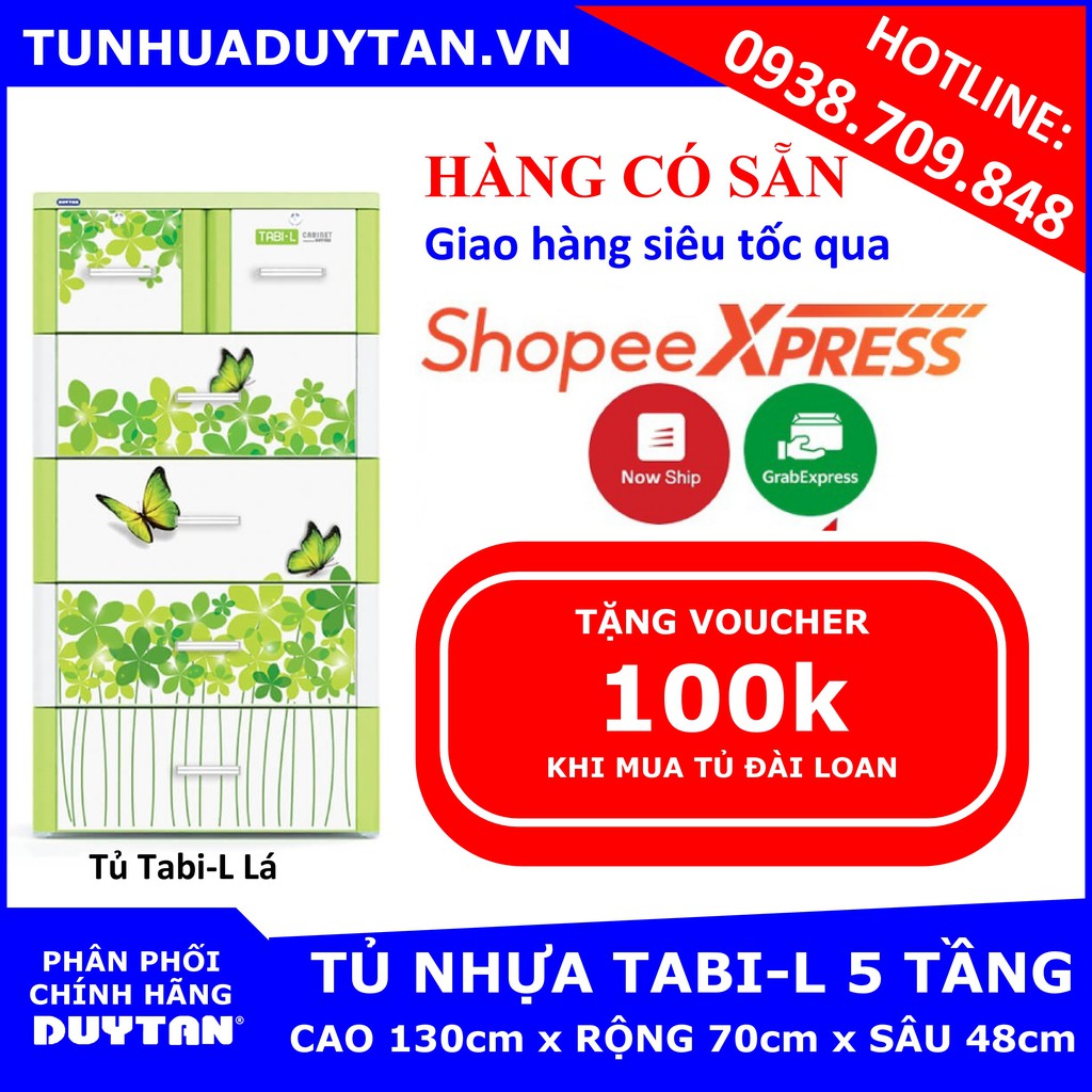 [Hàng Có Sẵn] Tủ nhựa Duy Tân TABI L 5 tầng (Lá) - Tặng kèm voucher 100k khi mua tủ nhựa đài loan