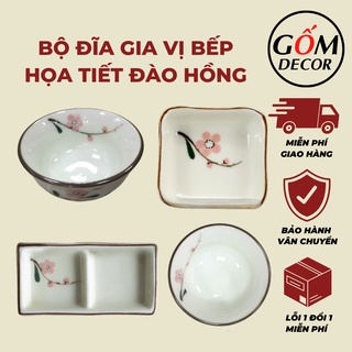 Bát đĩa đựng gia vị, bát gia vị sứ, bát mắm Bát Tràng vẽ đào hồng