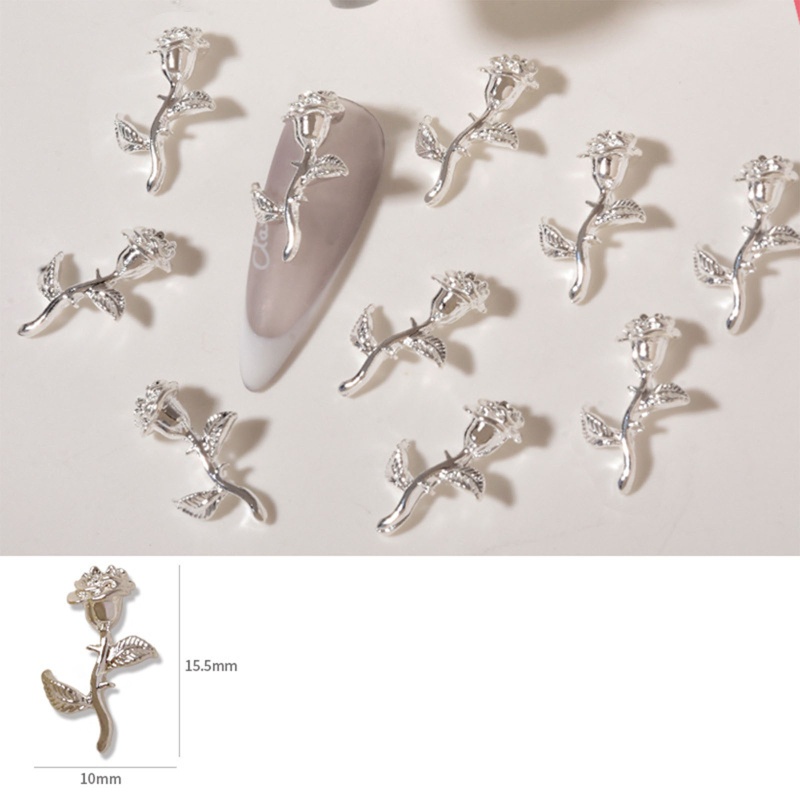 Phụ Kiện Trang Trí Móng Tay Nghệ Thuật Hình Hoa Hồng 3D Bằng Hợp Kim