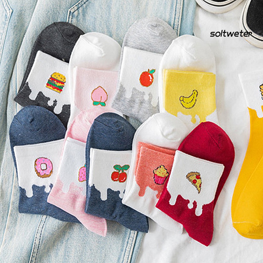 Vớ Cotton Cổ Cao Họa Tiết Trái Cây Xinh Xắn