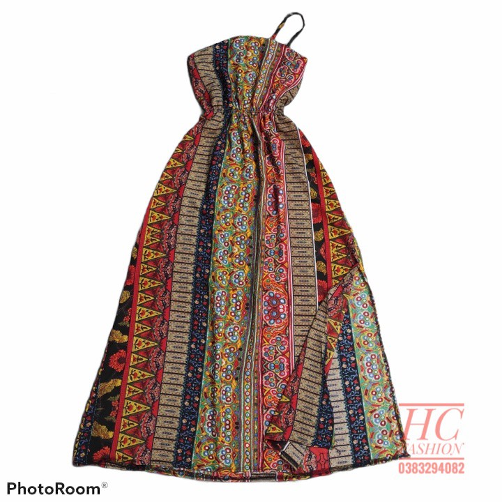 Đầm maxi thổ cẩm ❤️FREESHIP❤️ Váy maxi thổ cẩm đi biển phong cách Quảng Châu
