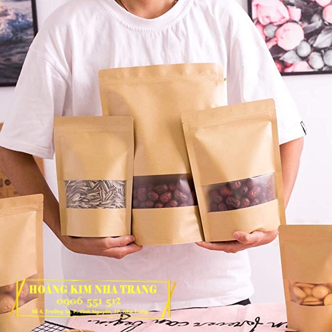 Túi Zip Kraft nâu PHỦ MÀNG BÓNG an toàn - Đựng thực phẩm