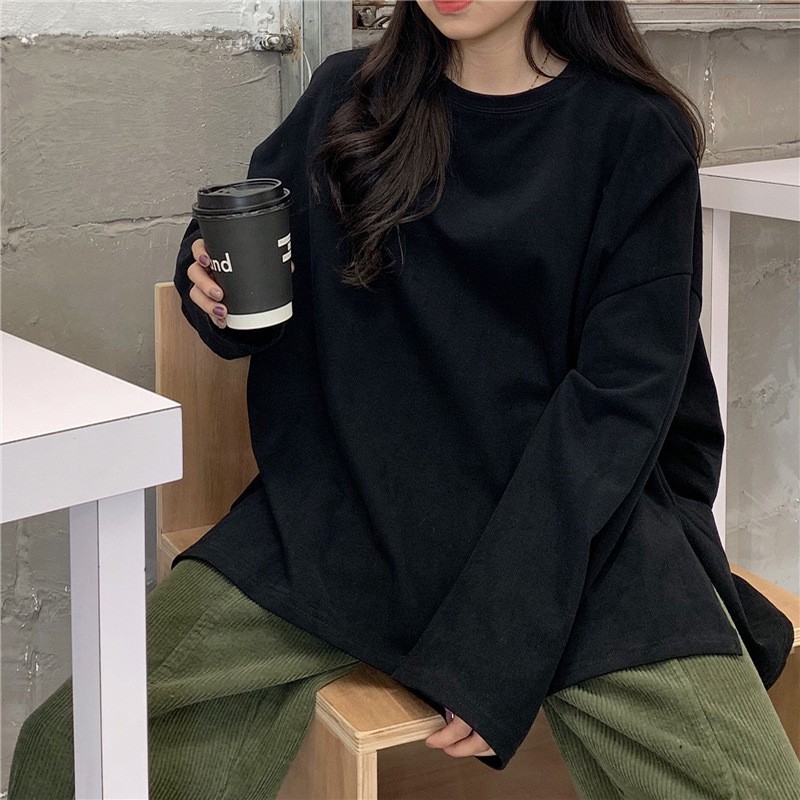 (Kèm ảnh thật) Áo Longsleeves xẻ tà, JACKLANE, Áo nam nữ dài tay oversize trơn Unisex Jack lane TB0014