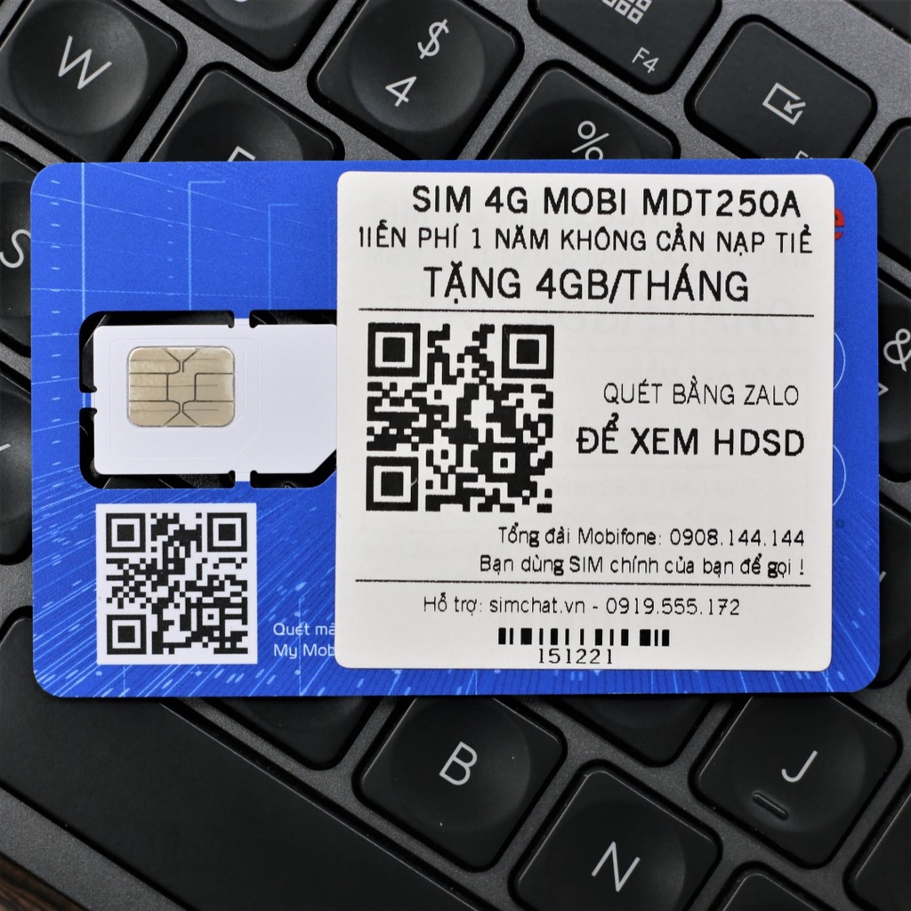 Sim 4G MDT250A 12FD50 Mobifone Trọn Gói 1 Năm (5GB/Ngày) và (4GB/Tháng) Không Cần Nạp Tiền trong 12 tháng