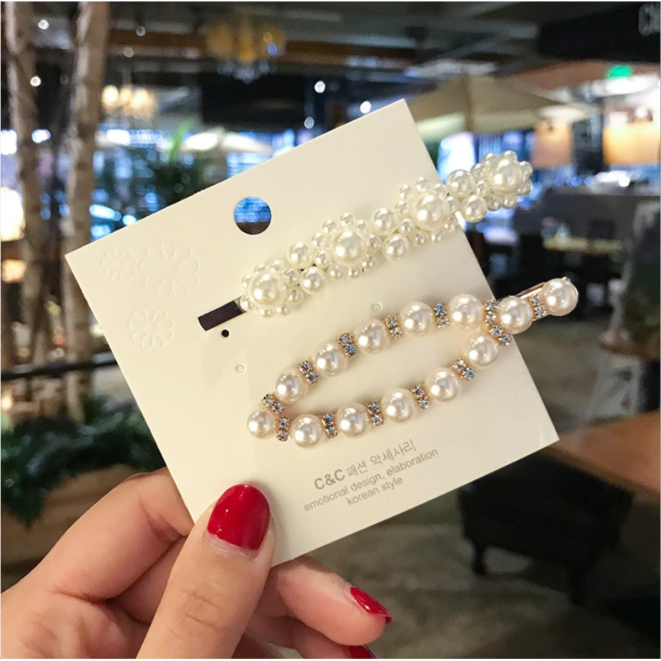 Kẹp tóc đính đá và hạt trai nhân tạo lấp lánh (nhiều mẫu) | Kẹp tóc Hàn Quốc