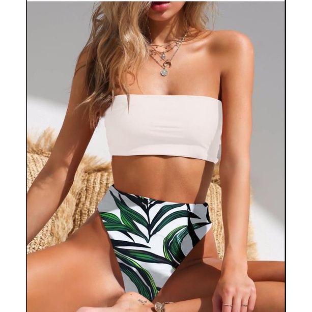 Bộ Bikini 2 Mảnh Lưng Cao Thời Trang Đi Biển Ngọt Ngào Cho Nữ