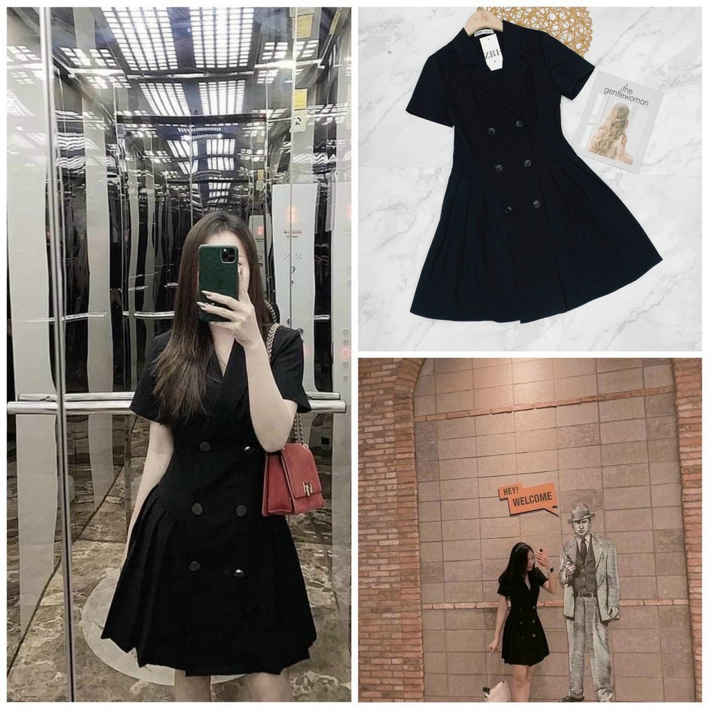 [Mã FAGREEN1505 giảm 10% tối đa 30K đơn 99K] Váy đen vnxk 6 cúc cổ VEST đủ size | BigBuy360 - bigbuy360.vn